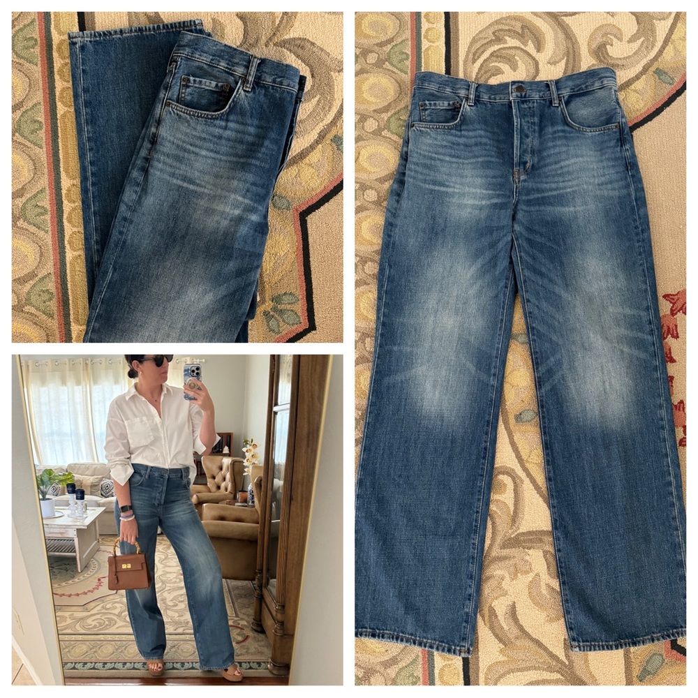Zara full length loose fit wide leg jeans in faded wash. Size 8.